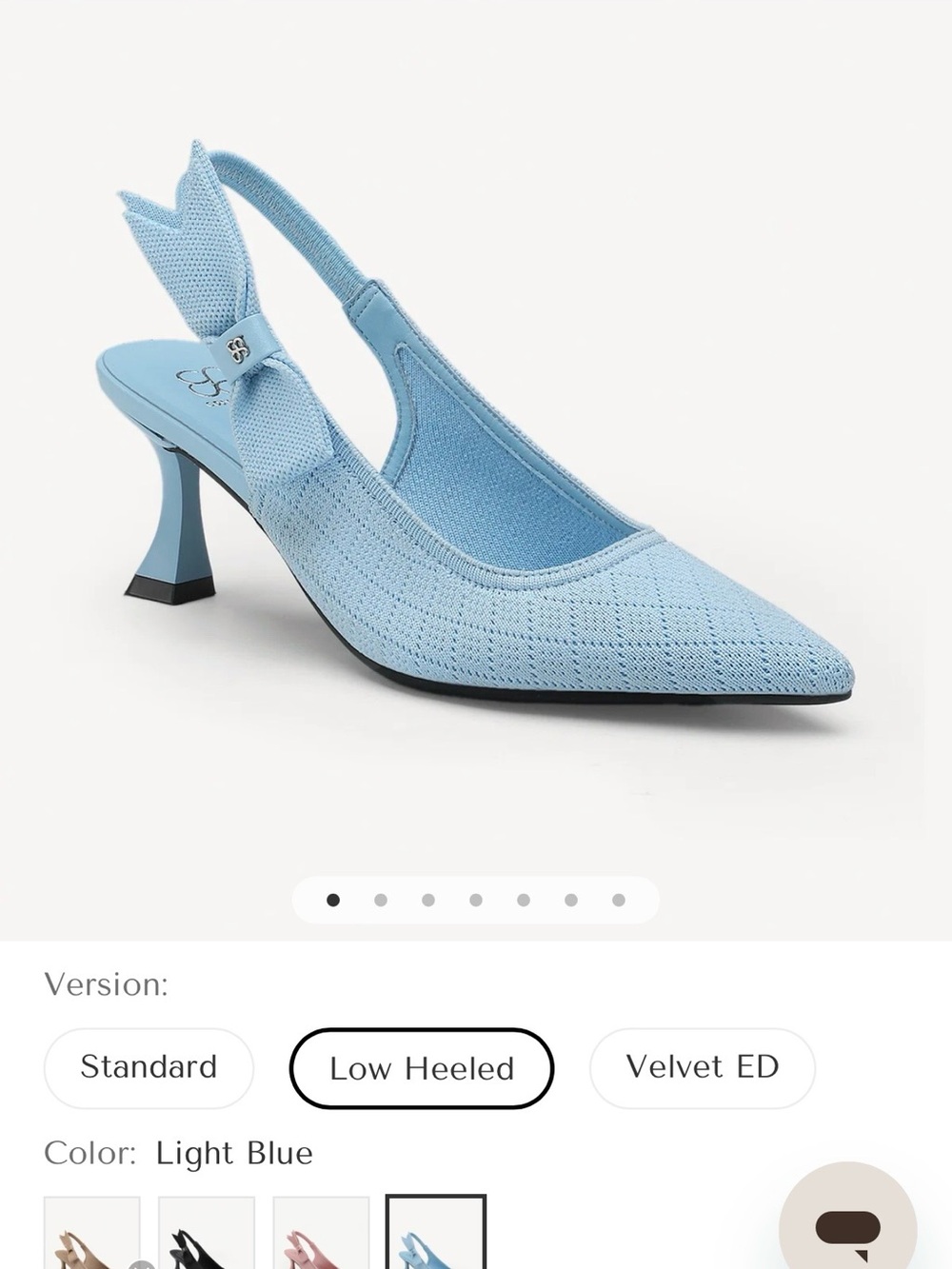 Light Blue Pointed Slingback Heels with Decorative Bow - Picture 3 of 3